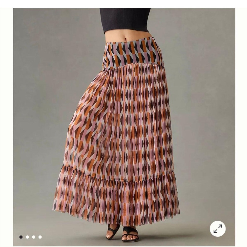 Geometric Pleated Maxi Skirt in Pink & Brown